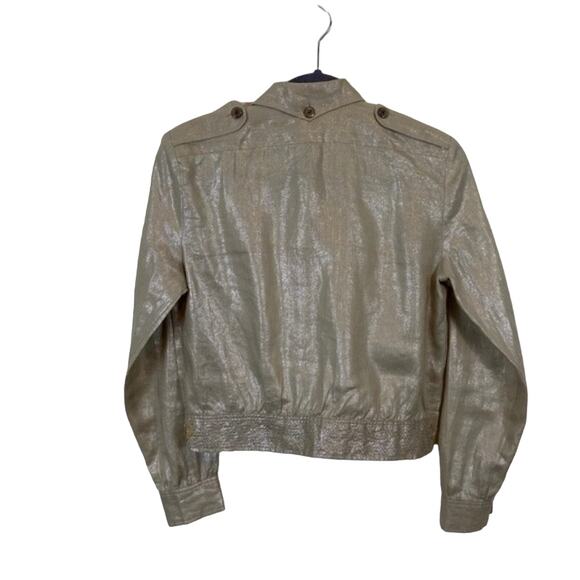 Military Jacket Silk Club Collection Womens Metallic Gold Cropped Size Small - Picture 2 of 11